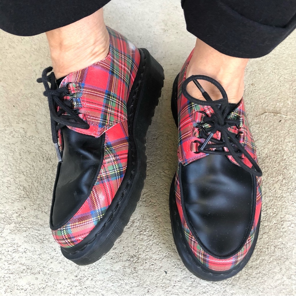 Dr Martens Ramsey River Creepers Red Tartan Plaid Leather Womens 7 Rare Punk